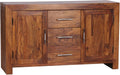 Buffet et meuble de rangement en bois massif Sheesham — avec tiroirs, 2 portes, 3 tiroirs, 118 cm, marron