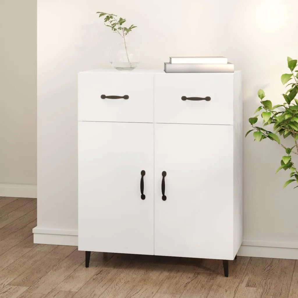 Buffet et meuble de rangement blanc en bois avec 2 portes et 2 tiroirs: avec rangement, avec tiroirs, 69, 5 × 34 × 90 cm