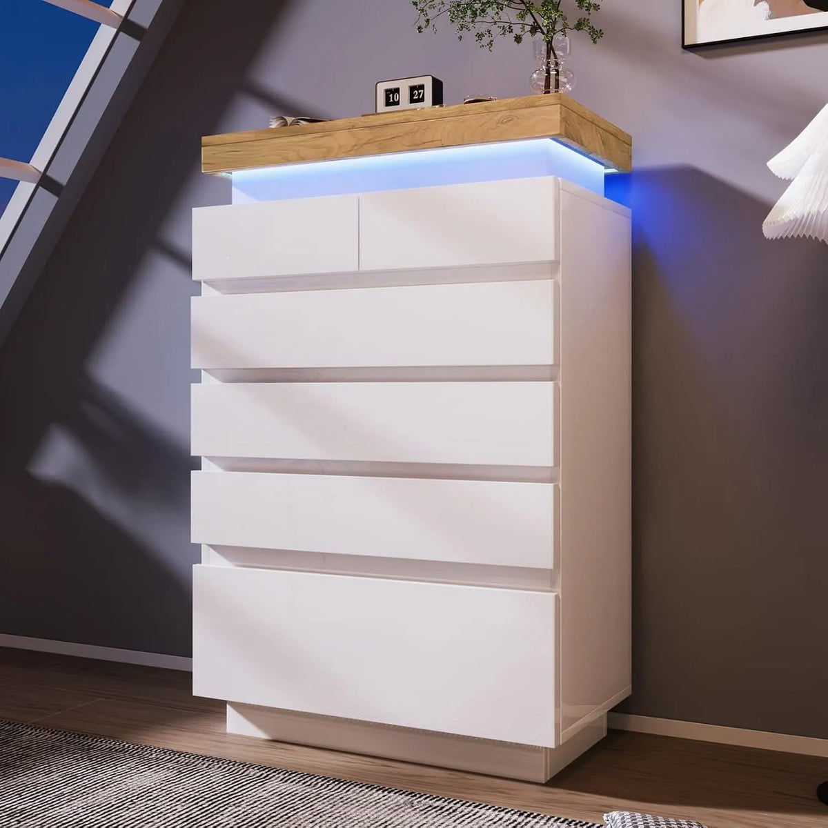 Armoire de rangement: avec rangement, avec tiroirs, affichage LED, 6 Tiroirs, 115 × 73 × 39 cm, blanc