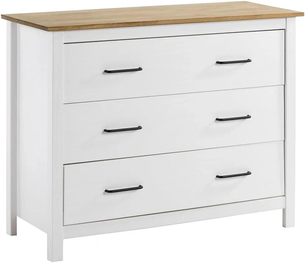 Commode et meuble à tiroirs 3 Tiroirs Bois Ciré Coloris Blanc – en bois, avec tiroirs