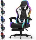 Chaise: RGB, avec dossier, pour gaming, éclairage RGB, réglable, 180 kg, blanc, inclinable, avec fonction massage