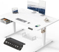Bureau et table informatique — USB-A, sur pied, avec tiroirs, avec port USB, réglable, 140 × 80 cm, blanc, hauteur réglable