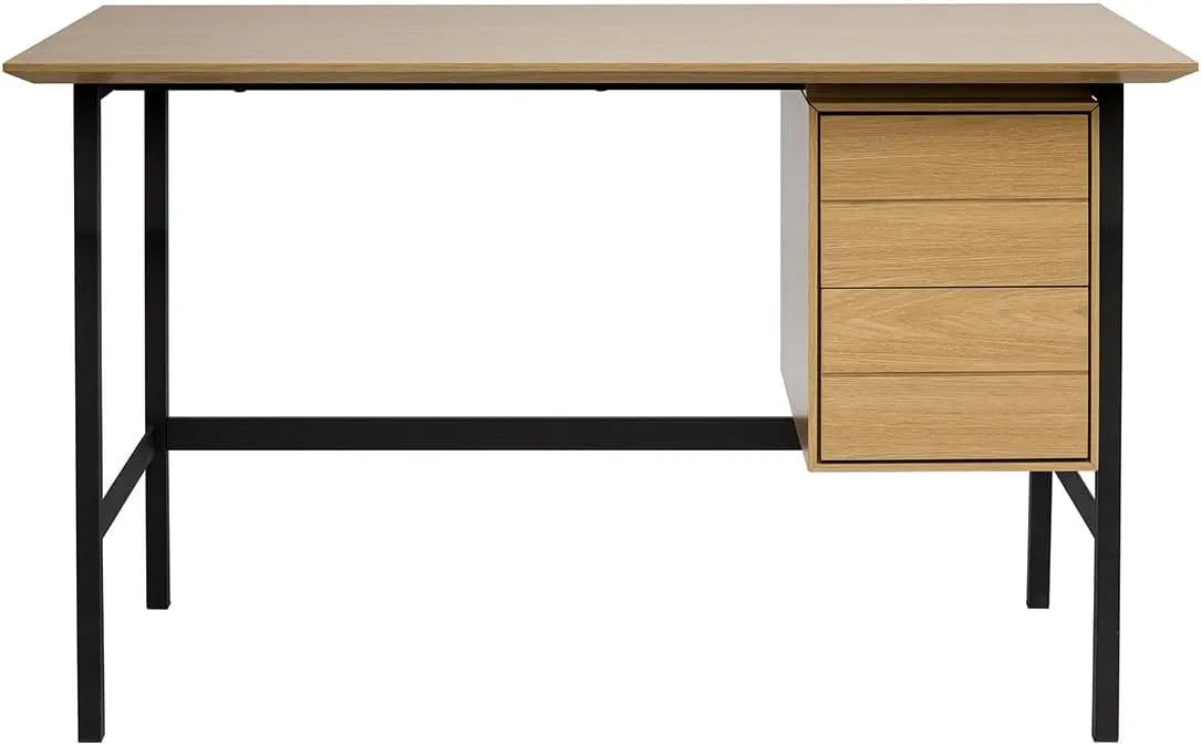 Bureau et table informatique – L120, en métal, en bois, avec rangement, avec tiroirs, 2 tiroirs, noir