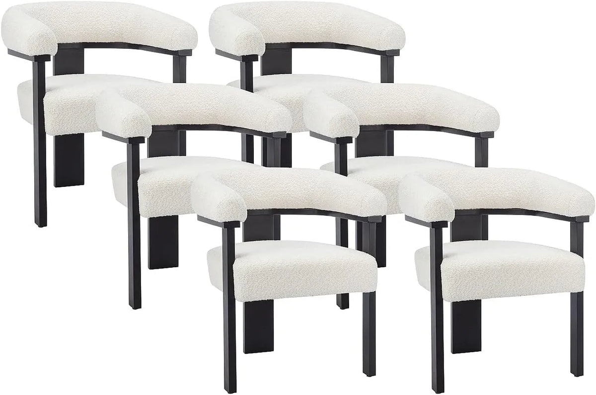 Chaise – LIVELIA, revêtement en tissu, en bois, avec accoudoirs, revêtement bouclé, Lot de 6, noir