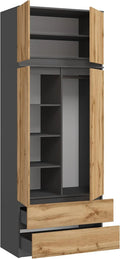 Armoire-penderie et garde-robe de rangement — en métal, avec tiroirs, avec étagères, avec roulettes, 2 portes, 4 étagères, 2 tiroirs