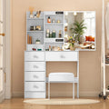 Coiffeuse et table de maquillage avec Miroir et Tabouret – pour enfant, avec rangement, avec tiroirs, réglable, 6 Tiroirs, 80 × 36 × 131cm, blanc