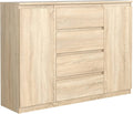 meble masztalerz Commode et meuble à tiroirs Eiche-Sonoma Matt avec 4 tiroirs et 2 – avec rangement, avec tiroirs, 2 Portes, 138, 6 × 101, 5 × 39 cm