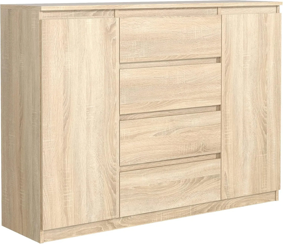 meble masztalerz Commode et meuble à tiroirs Eiche-Sonoma Matt avec 4 tiroirs et 2 – avec rangement, avec tiroirs, 2 Portes, 138, 6 × 101, 5 × 39 cm