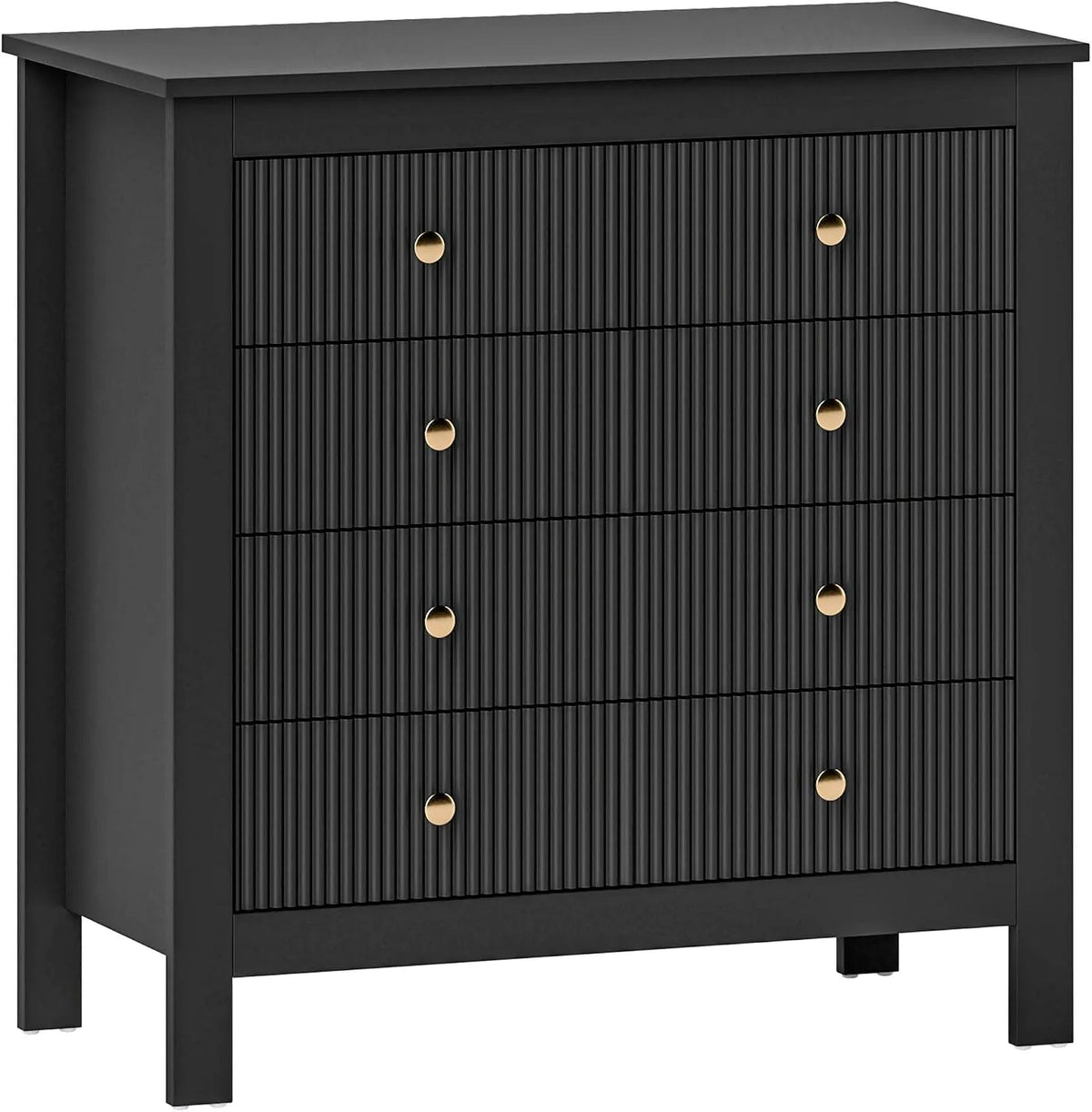HOMCOM Commode et meuble à tiroirs cannelée à 5 tiroirs avec poignées dorées pour Salon — avec tiroirs, noir
