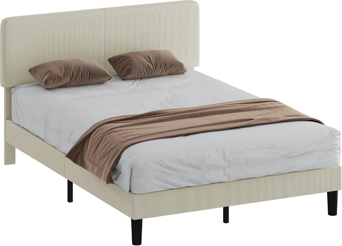 HOMCOM Cadre de lit et structure de lit double 140x200 cm Hauteur réglable Tête de: en velours côtelé, en bois, 140 × 200 cm, gris