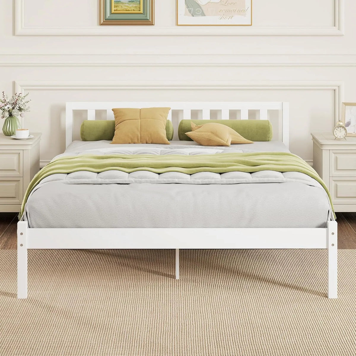 HOMCOM Cadre de lit et structure de lit en Bois Massif 140x190 cm Lit Simple – pour enfant, 140 × 190 cm, blanc