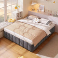 Lit 140x200 sommier sans Tête de lit avec Espace de: avec rangement, 140 × 200, gris, revêtement en tissu