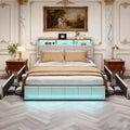 Lit 180x200 avec Sommier et LED: respirant, avec rangement, avec tiroirs, avec port USB, 4 Tiroirs, 180 × 200