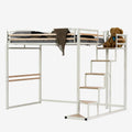 Meuble Cosy Lit Mezzanine 2 Places 140x200cm avec Sommier à – pour enfant, en métal, en bois, 140 × 200cm, blanc