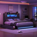Lit 140x200 avec Sommier LED et USB: avec rangement, avec tiroirs, avec port USB, affichage LED, 4 Tiroirs, 140 × 200, 140 × 200 cm