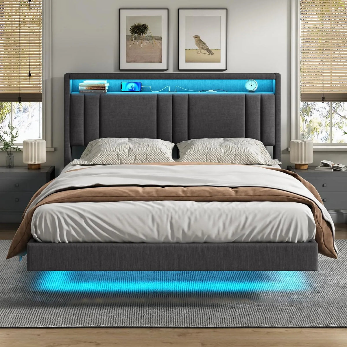 Lit 140x190 cm – réglable, affichage LED, 140 × 190 cm, gris