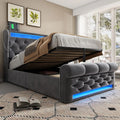 Lit simple rembourré à LED 90 x 200 cm avec: avec rangement, avec port USB, affichage LED, 90 × 200 cm, gris, revêtement en velours