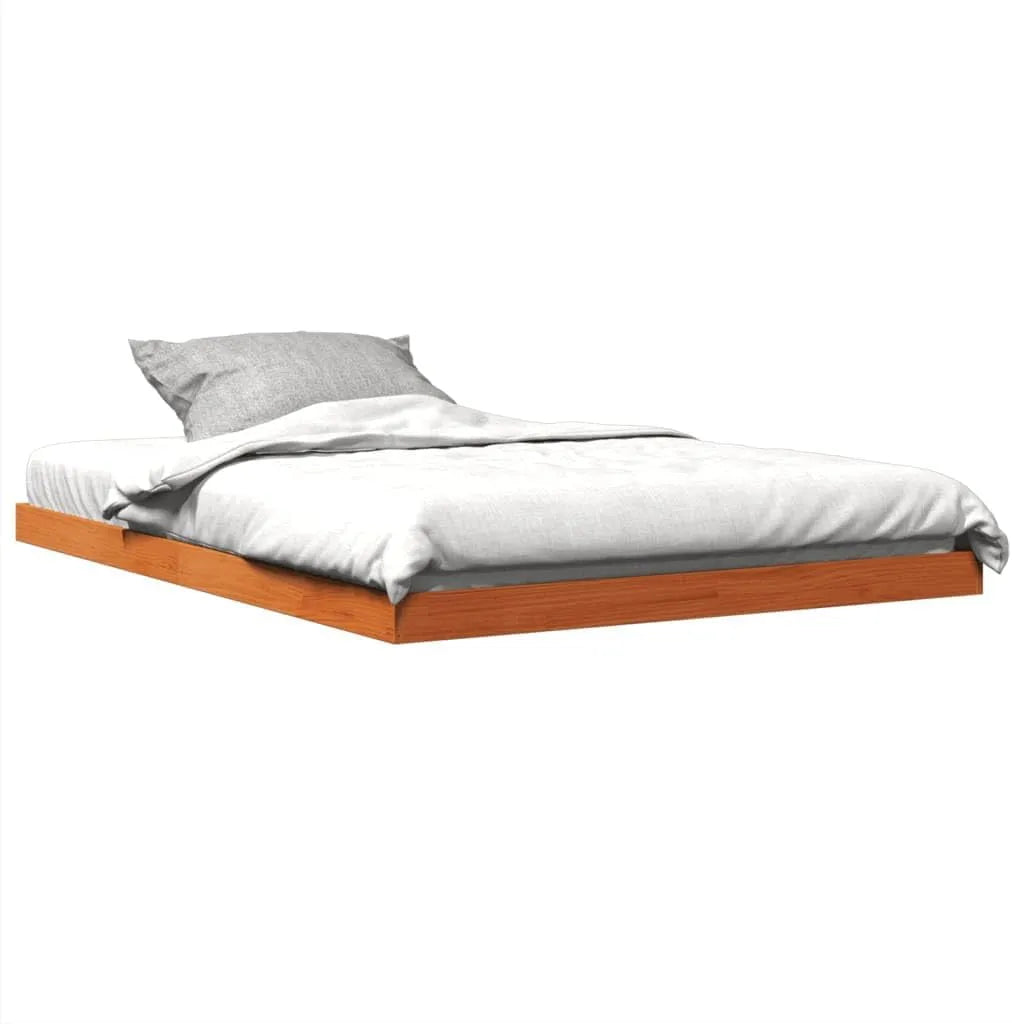 Lit Double en Bois de pin Massif – 140 × 190 cm, marron