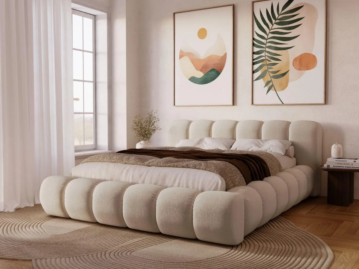 Lit Doria 160x200 — revêtement en tissu, avec rangement, 160 × 200, beige, avec rangement intégré, revêtement en velours