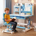 Bureau et table informatique: pour enfant, avec tiroirs, réglable, bleu