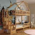 Lit superposé et lit mezzanine — Pin, en bois, avec escalier, 160 × 80 cm