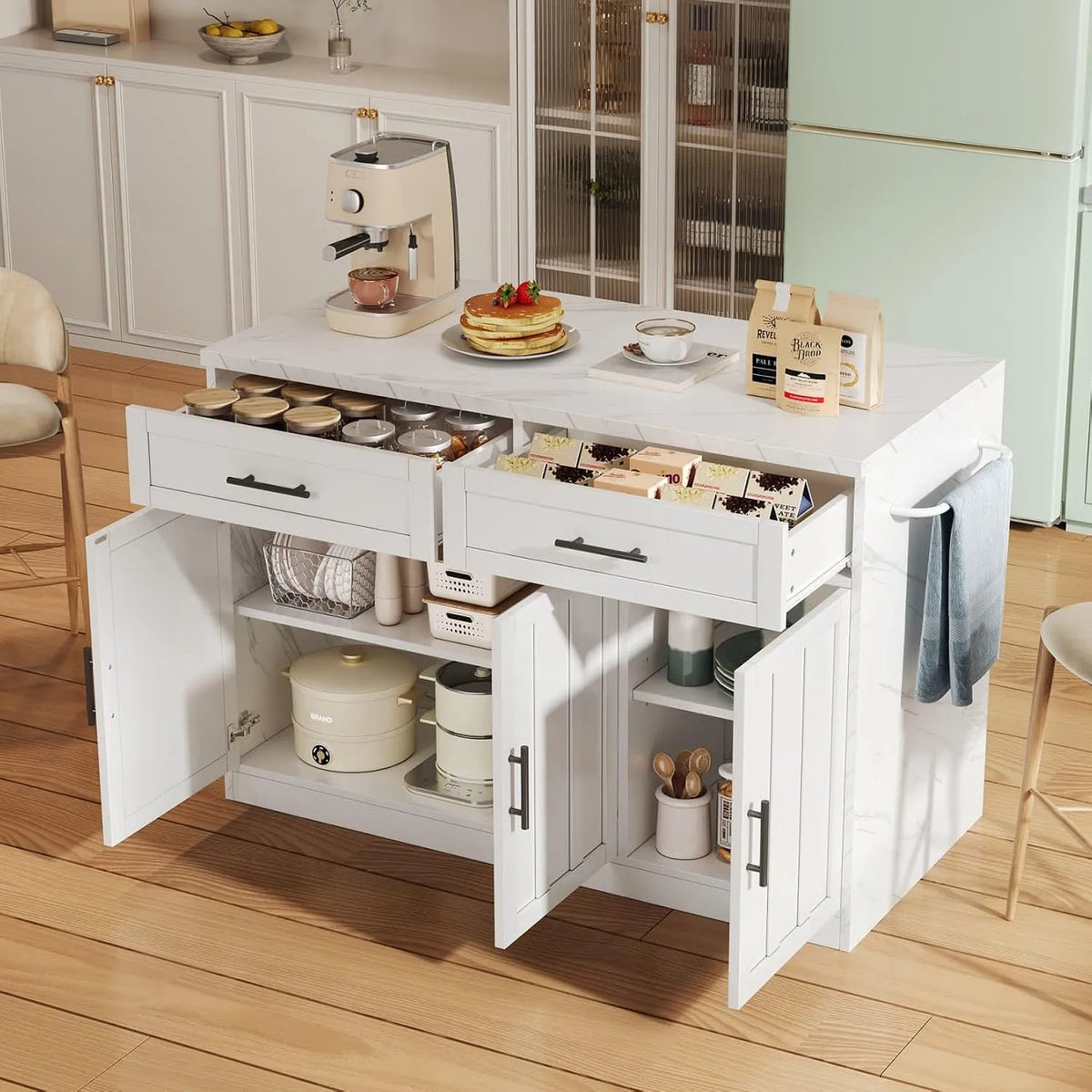 Armoire de rangement – avec rangement, avec tiroirs, avec Bibliothèque et étagère de rangements, réglable, 2 Tiroirs, 120 × 60 × 91cm, blanc