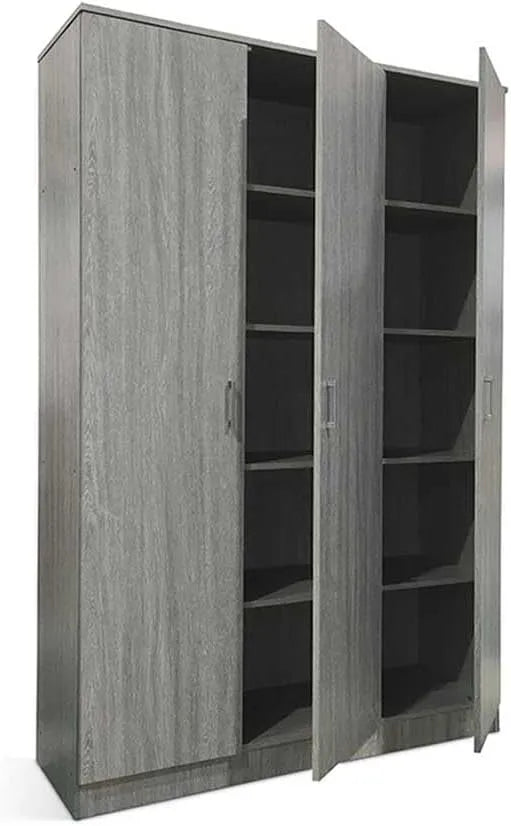 Armoire de rangement – avec rangement, 3 portes, 120cm, gris
