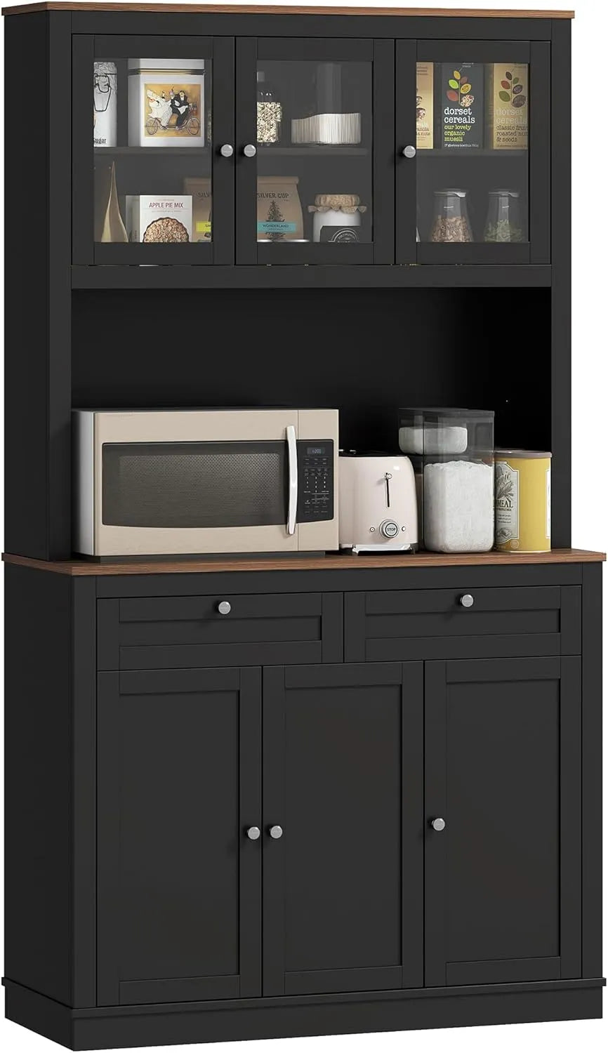 HOMCOM Armoire de rangement: en verre, avec rangement, avec tiroirs, avec Bibliothèque et étagère de rangements, 6 Portes, 2 tiroirs, 100 × 40 × 180cm