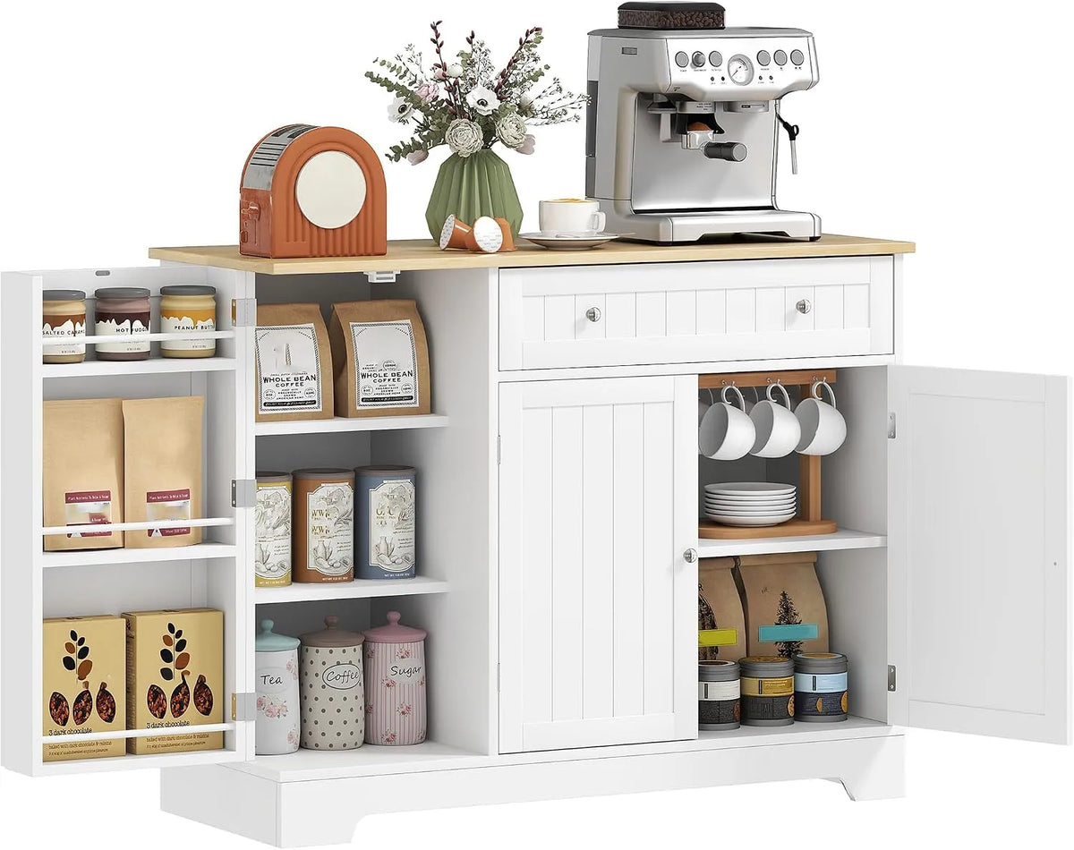 HOMCOM Buffet et meuble de rangement Cuisine — avec rangement, avec tiroirs, avec étagères, réglable, 3 Portes, 105 × 40 × 83 cm, blanc