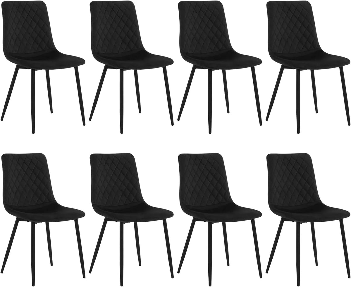 Chaise – en métal, avec dossier, Lot de 8, noir, revêtement en velours