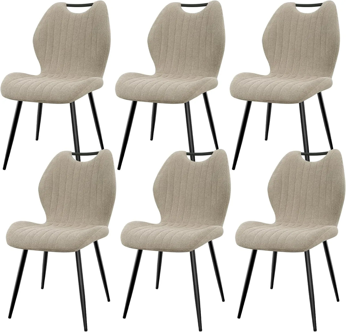 Chaise — en métal, revêtement en tissu, avec dossier, Lot de 6, gris