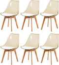Chaise – SGS, en cuir PU, en bois, avec coussins, Lot de 6, blanc