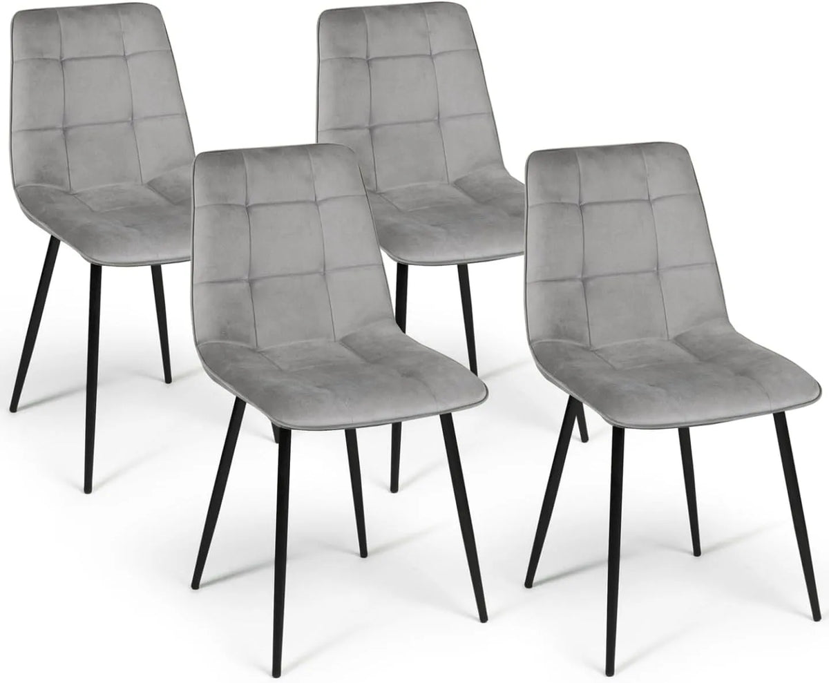 Chaise — Lot de 4, gris, revêtement en velours