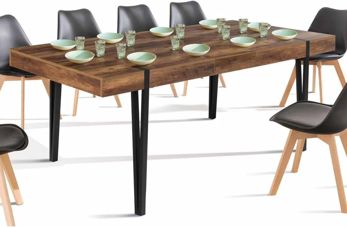 Table à manger et table de salle à manger – en bois, 200 cm, noir, extensible