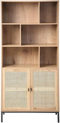 Bibliothèque 6 Cases 2 Portes Rotin — en métal, en bois, avec Bibliothèque et étagère de rangements, 175 cm, CALICOSY P 35, avec étagères