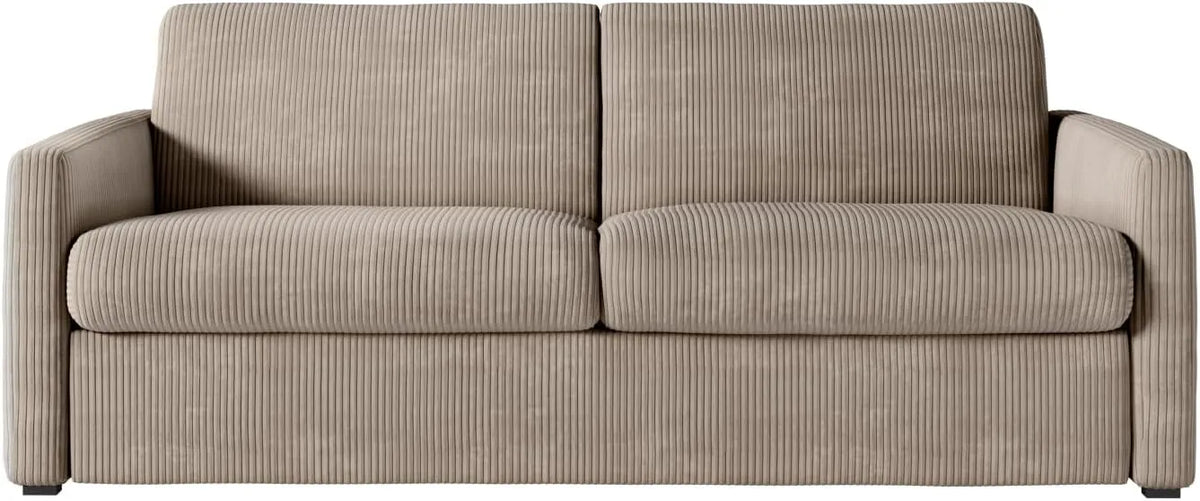 Canapé — Taupe, en velours côtelé, convertible, 3 Places, 140 × 190, beige, revêtement en tissu