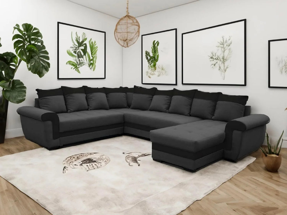 Canapé – LATTIA, réversible, revêtement en tissu, convertible, 7 Places, gris