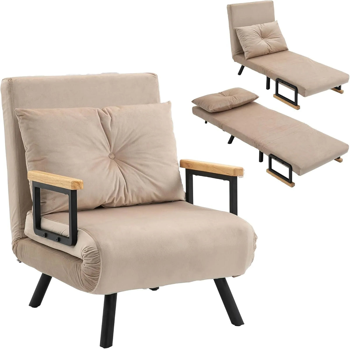 HOMCOM Canapé convertible et canapé-lit – revêtement en tissu, avec bureau, convertible, avec dossier, 1 Place, beige, réglable, revêtement en velours