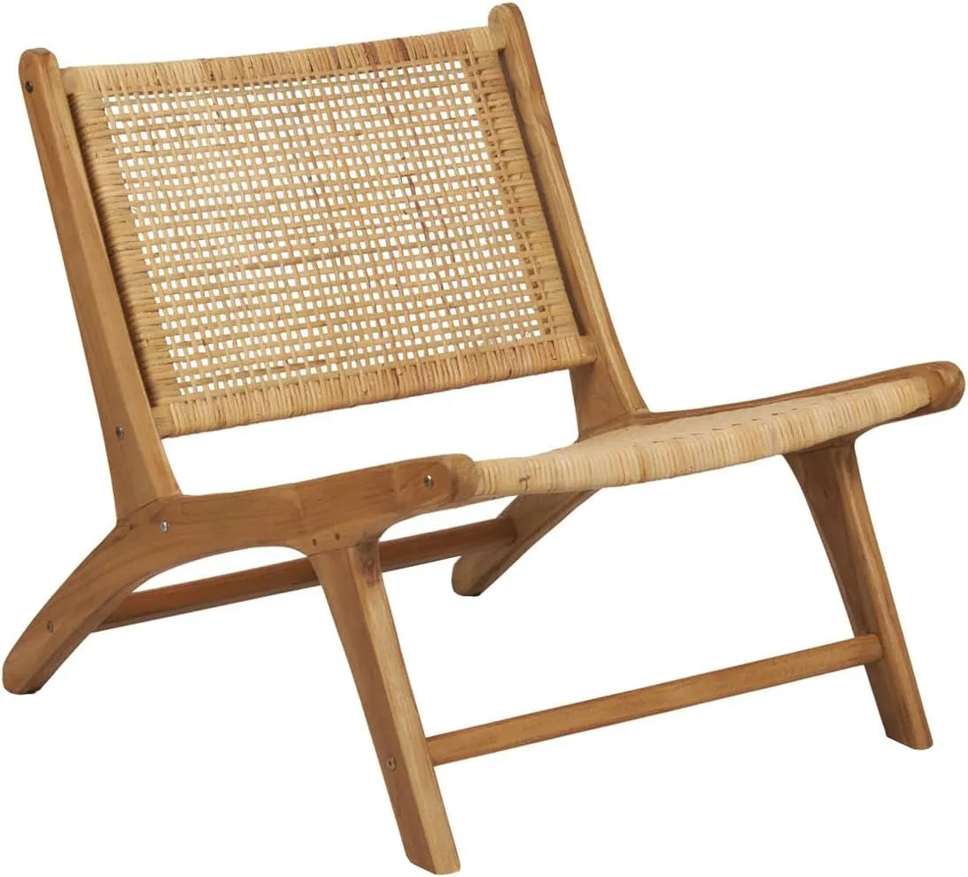 Meubletmoi Fauteuil et chaise rembourrée Bas Lounge Incliné en Bois de Teck Massif – Sina, en résine tressée