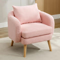 Fauteuil et chaise rembourrée moderne simple en velours Teddy avec coussin — en bois, avec coussins, rose, en bois massif