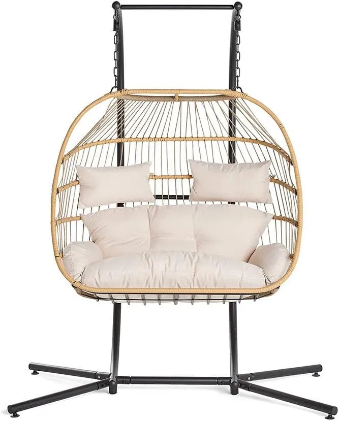 Fauteuil et chaise rembourrée suspendu — avec coussins, 2 Places, beige