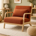 Fauteuil et chaise rembourrée Scandinave Vintage MARIE en Velours Côtelé Terracotta — avec accoudoirs, avec coussins, 65 × 84 × 74 cm