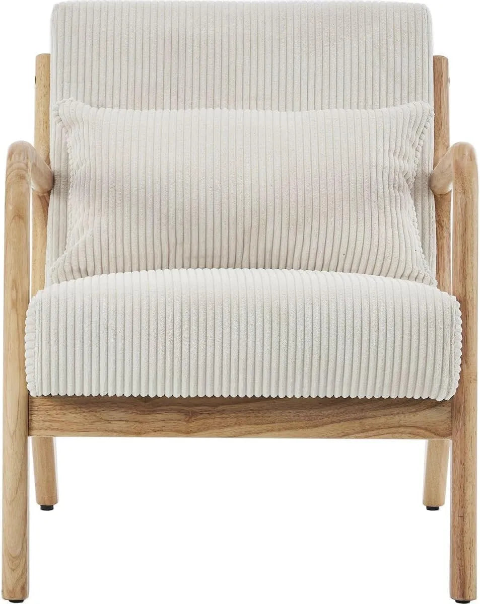 Fauteuil et chaise rembourrée en Bois et Velours côtelé Beige: Lanna, en velours côtelé