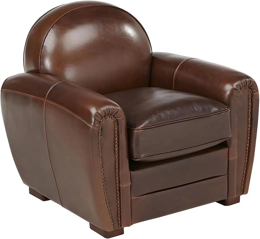 Vente-unique Fauteuil et chaise rembourrée Club en Cuir Vieilli Baudoin: Chocolat