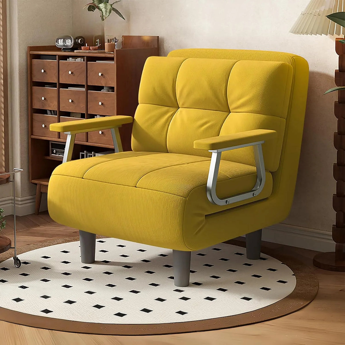 Canapé convertible et canapé-lit – convertible, avec dossier, avec coussins, réglable, 1 Place, 60 × 58 × 77cm, jaune