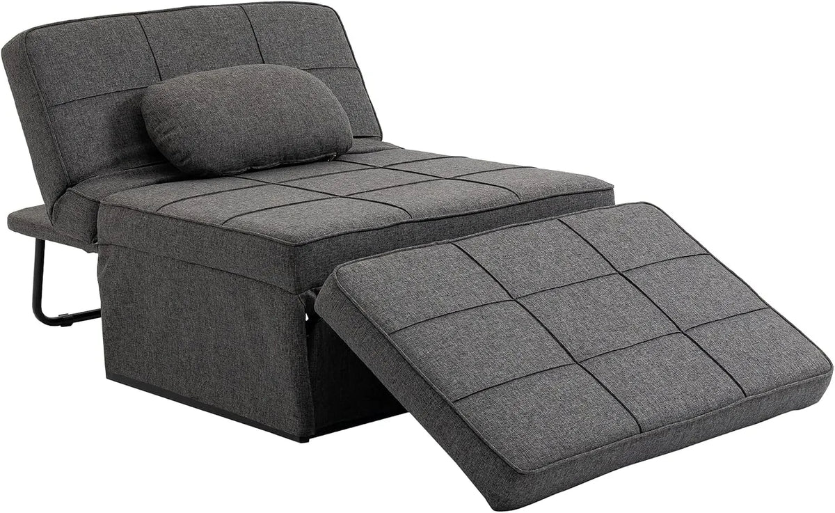 HOMCOM Chauffeuse 1 Place 4 en 1 Fauteuil et chaise rembourrée lit Convertible Pouf – en métal, revêtement en tissu, avec dossier, 5 Niveau ×, 200 Kg