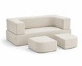 Canapé modulable en tissu crème avec poufs
