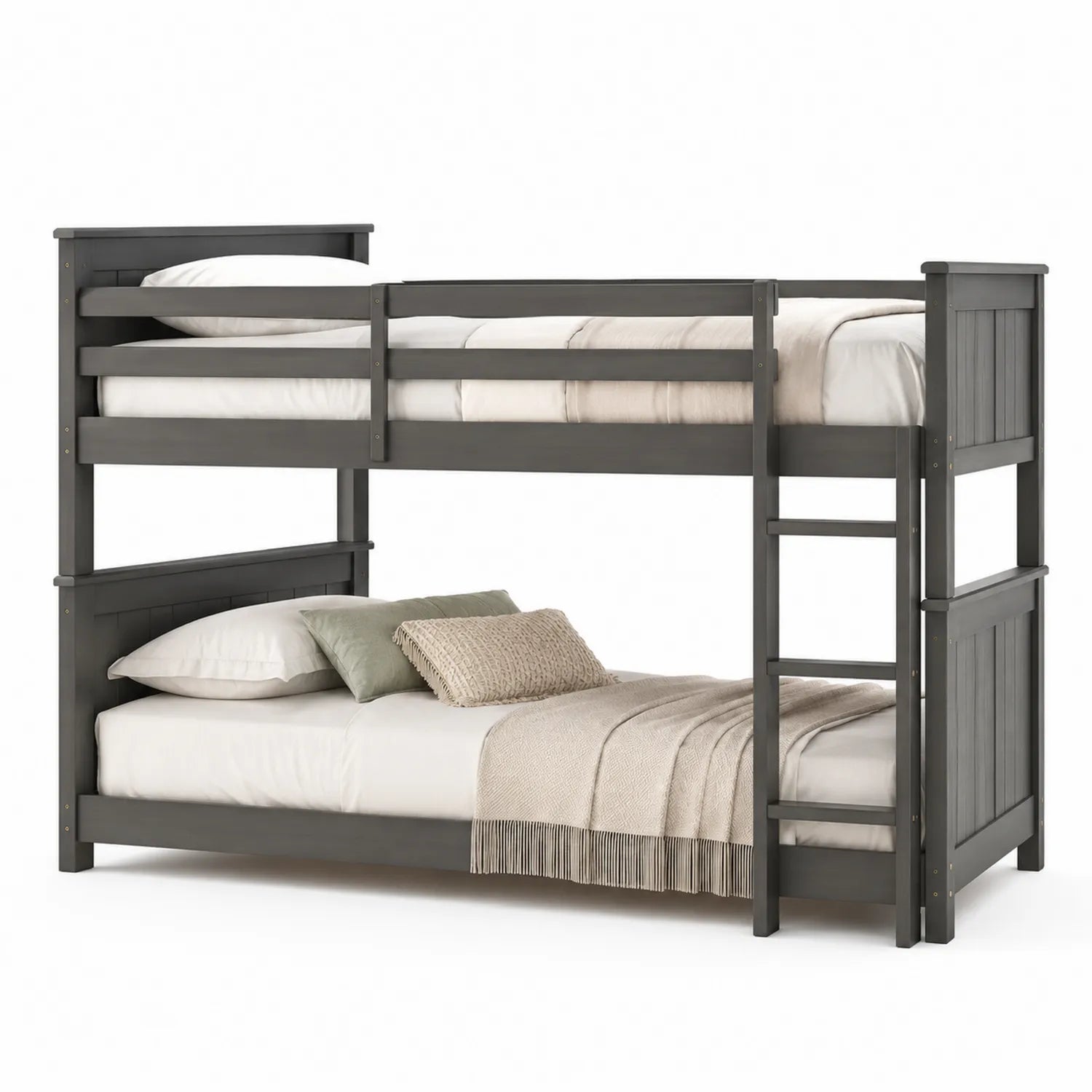 Lit superposé en bois massif gris 200x90 cm