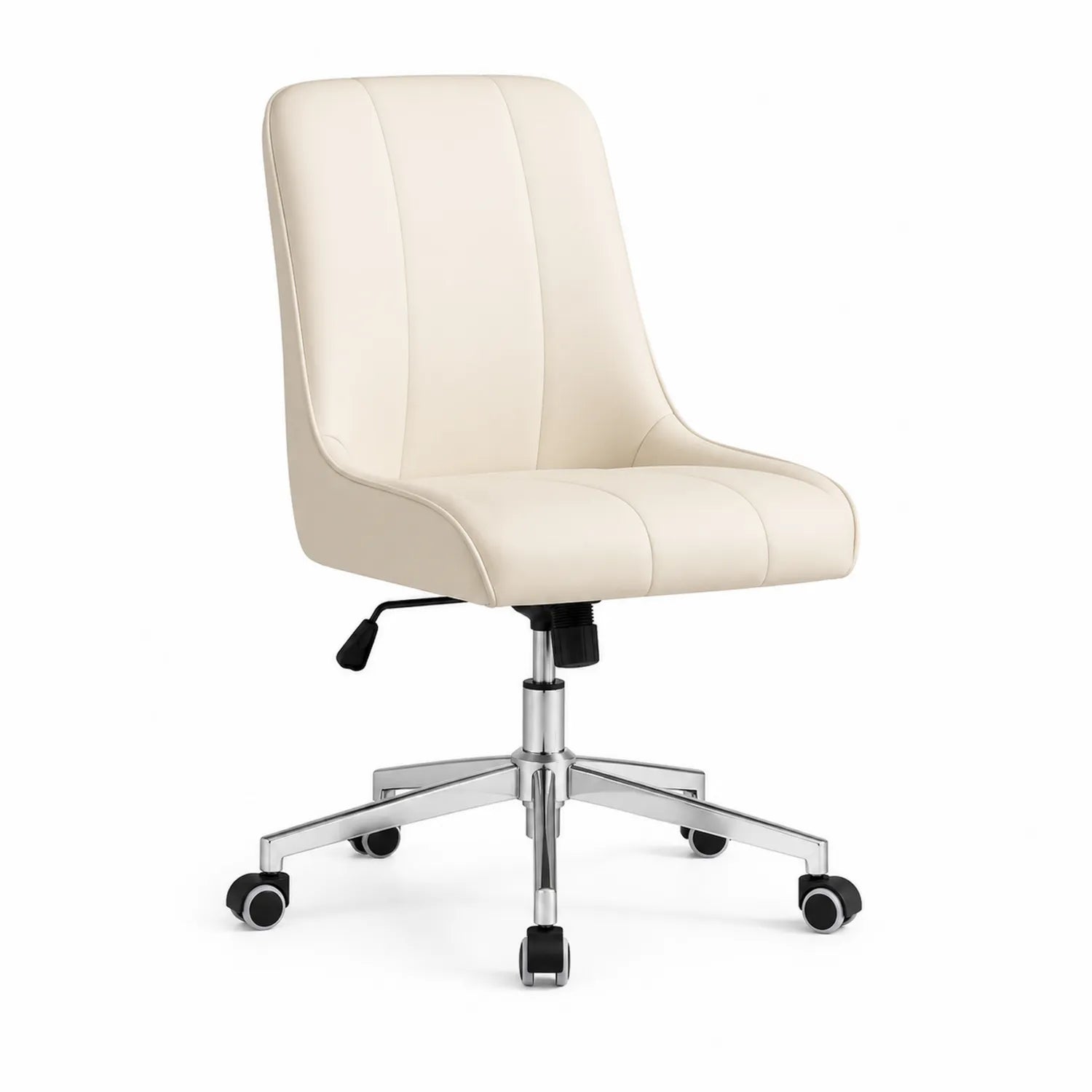Chaise de bureau en similicuir beige avec base en métal chromé